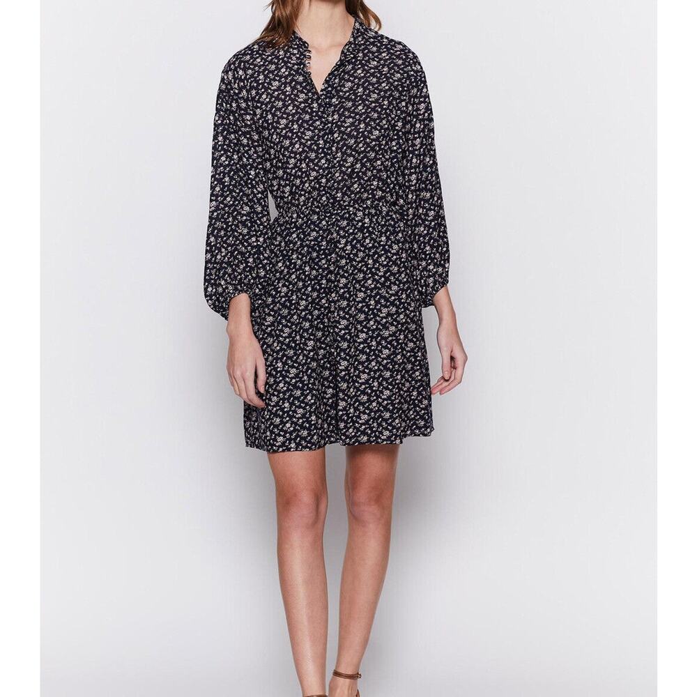 Joie Floral Gathered Waist Mini Dress Navy Size S